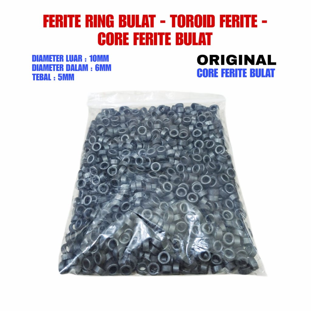 1000X FERITE RING BULAT HITAM / TOROID FERITE DIAMETER 10MM TEBAL 5MM LUBANG 6MM CORE FERITE - DAPAT