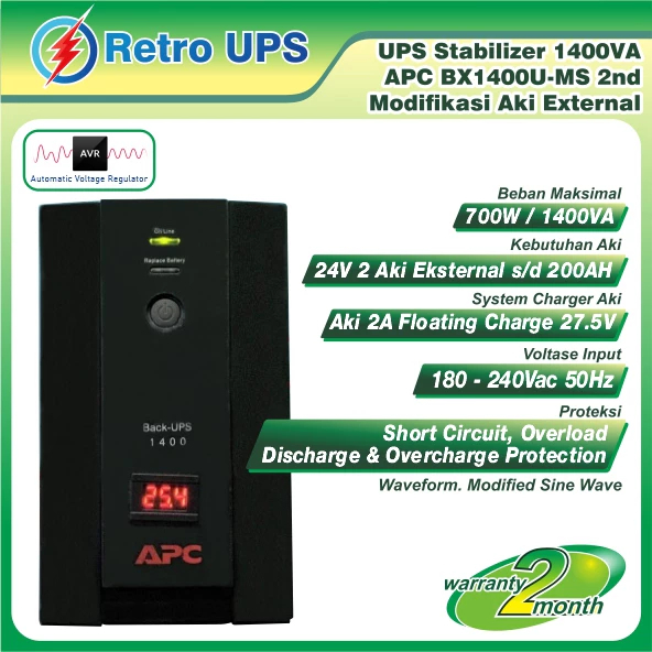 [CARGO] APC BX1400U-MS 1400VA 24V Modifikasi External untuk Backup Server RT/RW Net