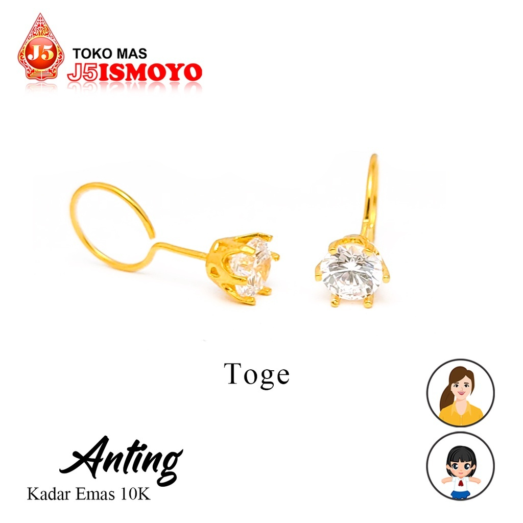 Anting Emas Toge Dewi, Anting Emas 10 Karat, Anting Pria wanita (TM) J5 Ismoyo