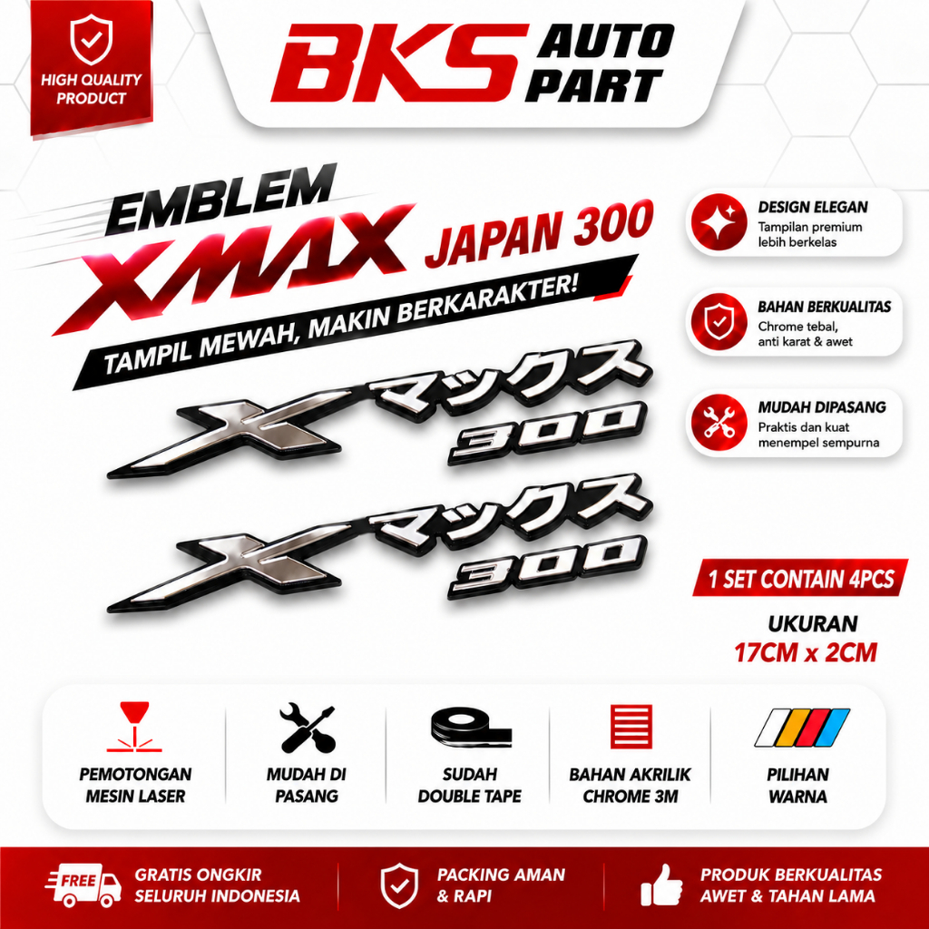 4PCS Emblem XMAX 300 Japan Akrilik Chrome 3D Premium Logo XMAX 300