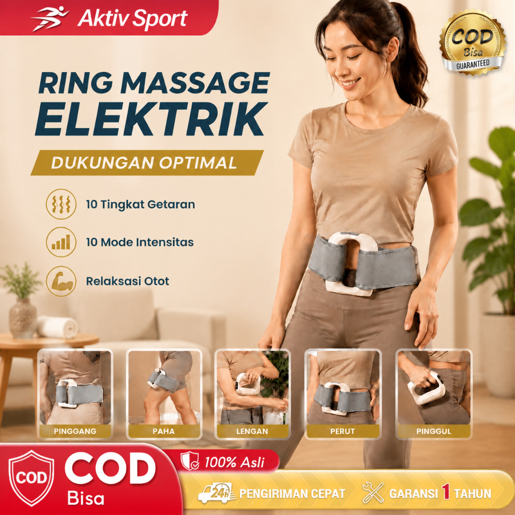 AKTIVSPORT  Alat Pijat Elektrik Massage Ring Belt – Sabuk Penghancur Lemak Portabel dengan 10 Tingka