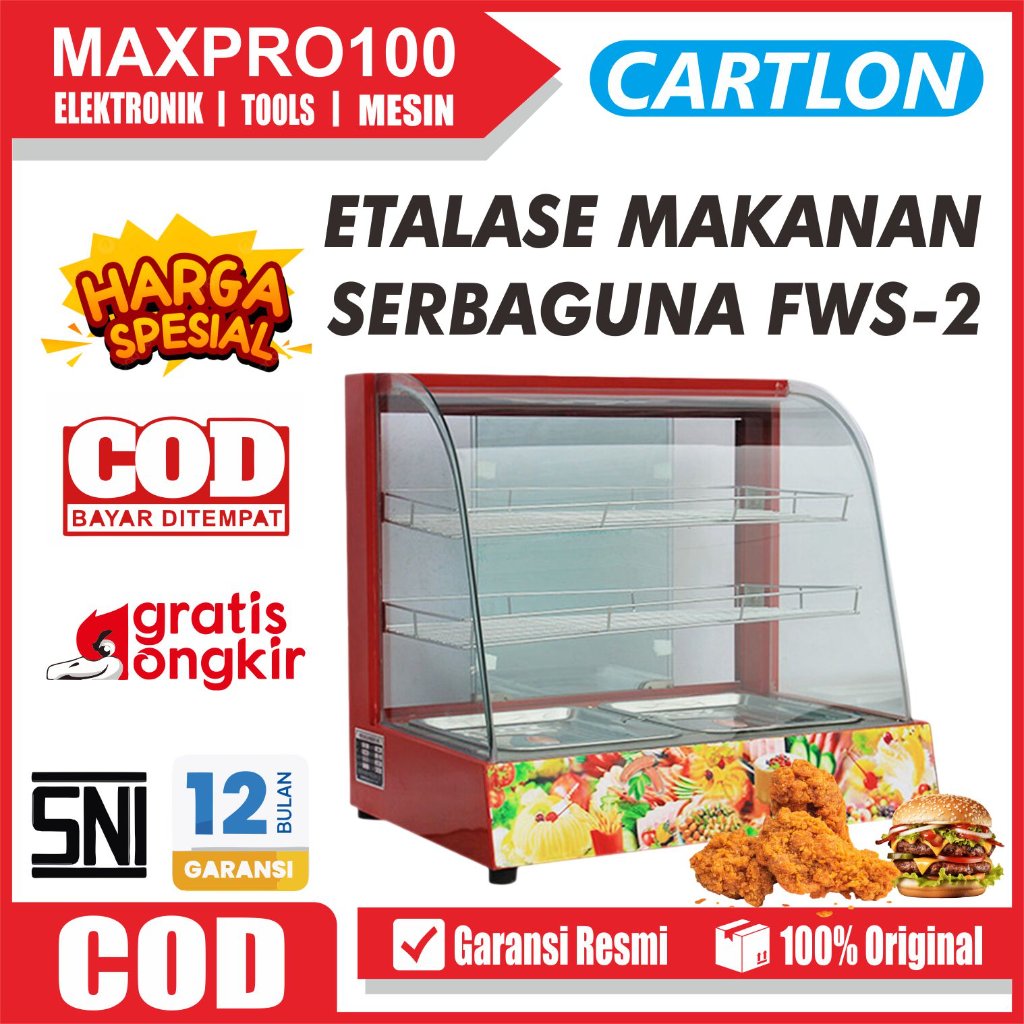 Display Warmer Carlton FWS-2 / Food Warmer Showcase Penghangat Makanan Ayam Goreng Pastry 2 Rak