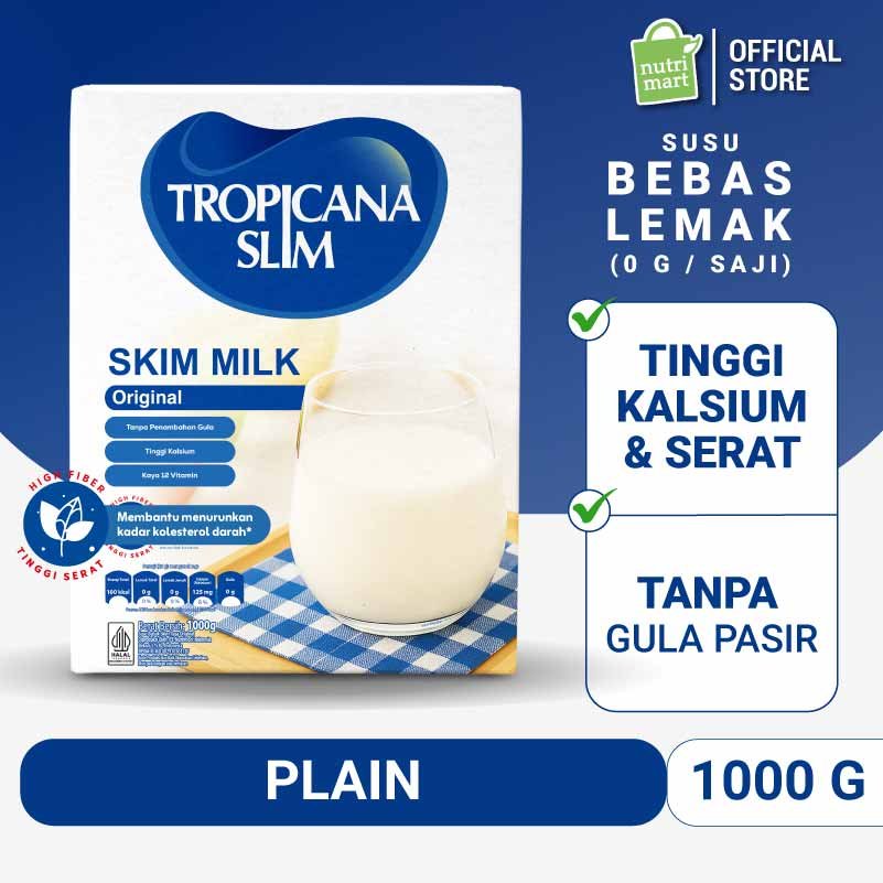 Tropicana Slim Skim Milk Plain 1000 g - Susu Skim BEBAS LEMAK, 0 GRAM LEMAK Bantu Turunkan Kolestero