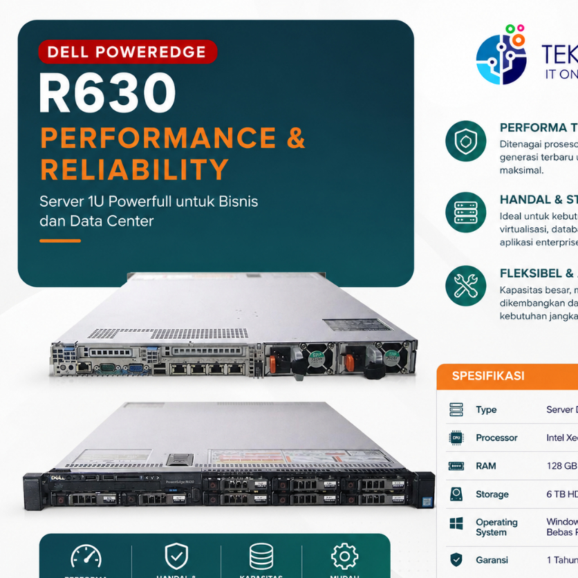 Server Dell R630 RAM 128GB - 6TB HDD Sas - Garansi 1 Tahun - Dell PowerEdge R630