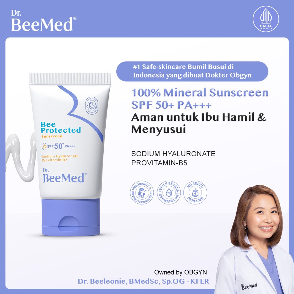 Dr.BeeMed Bee Protected Sunscreen SPF 50 PA+++ - 100% Mineral Sunscreen Pelembap Kulit Wajah Aman un