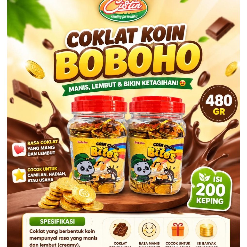 BOBOHO Coklat Koin Emas Rasa Coklat Manis 100 200 Coin Halal 480gr Snack Anak Dewasa