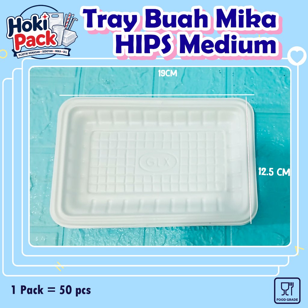 50pcs tray mika buah daging hips | tray buah plastik putih Panjang