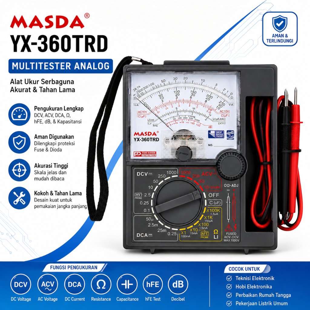 Multitester Analog MASDA YX-360TRD Multimeter Tester DCV ACV DCA Ohm Kapasitansi hFE
