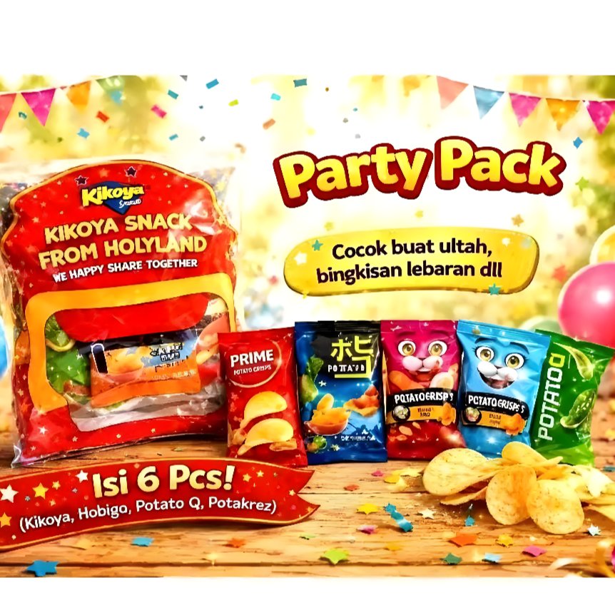 KIKOYA Partypack Potato snack isi 6pcs snack ulang tahun Holyland Hampers Lebaran Hadiah gift