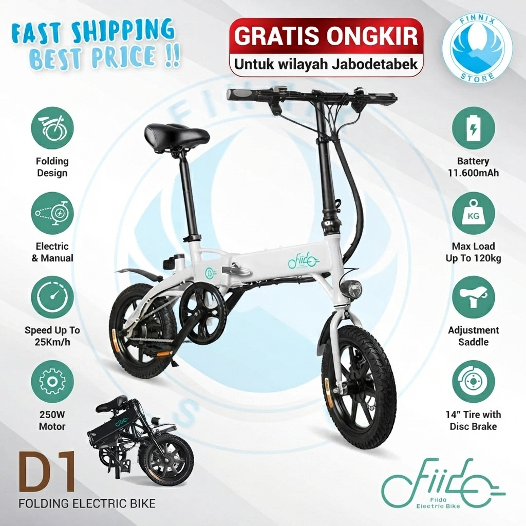 Sepeda Listrik Fiido D1 Foldable e-BIKE Hybrid Smart Bicycle
