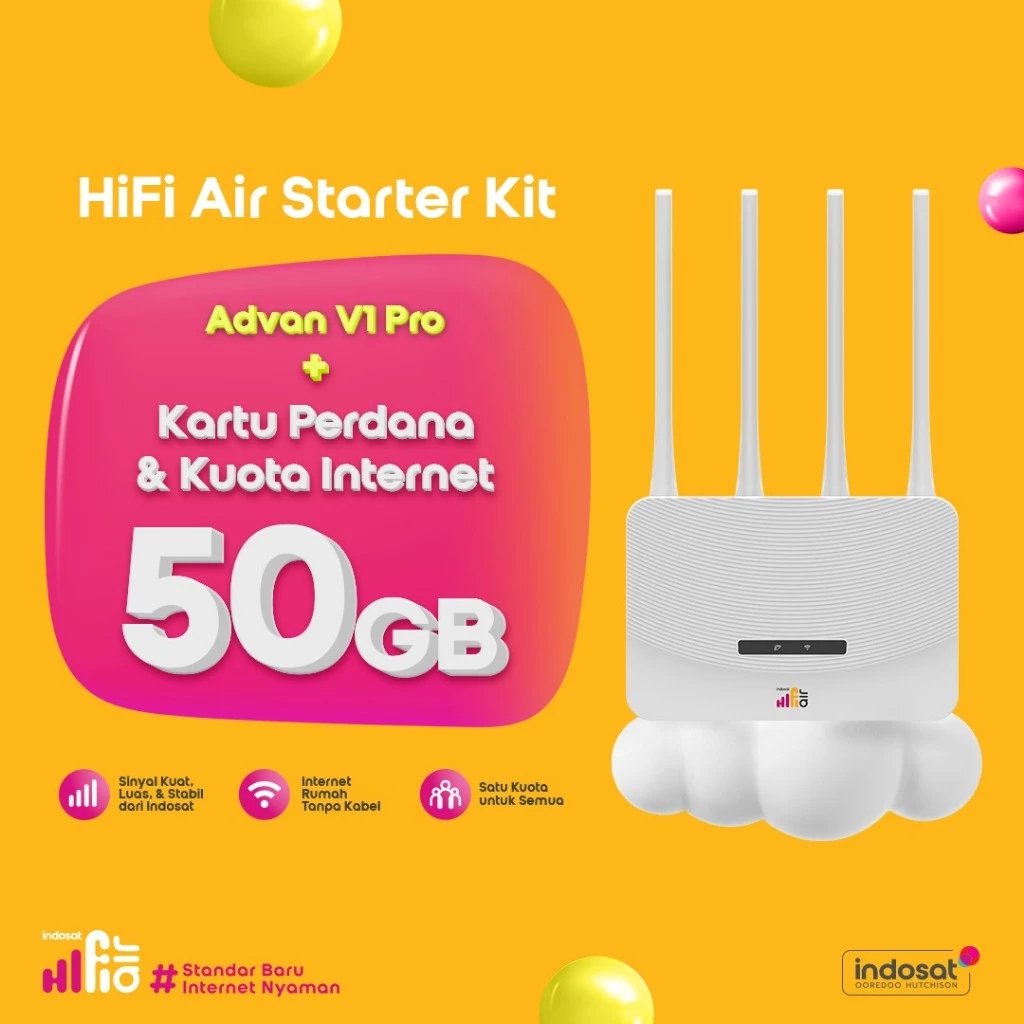 Advan V1 Pro HiFi Air 4G LTE Modem WiFi Portable – Free Paket Data Indosat 50GB