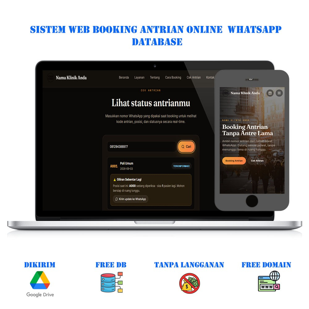 Web Aplikasi Booking Antrian Online Via WhatsApp dan Sudah Bisa Simpan Database