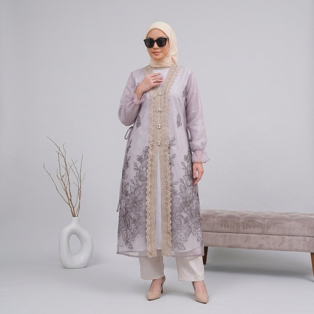 Outer brokat renda hari raya Long outer brokat keondangan alluna