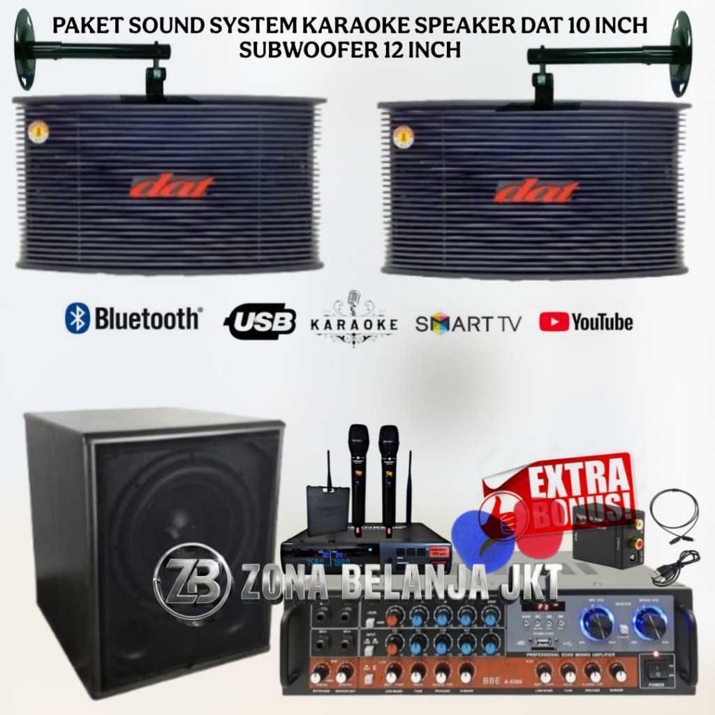 Paket Karaoke Sound System Speaker DAT 10 Inch Amplifier BBE Usb Bluetooth Subwoofer 12 Inch Murah B