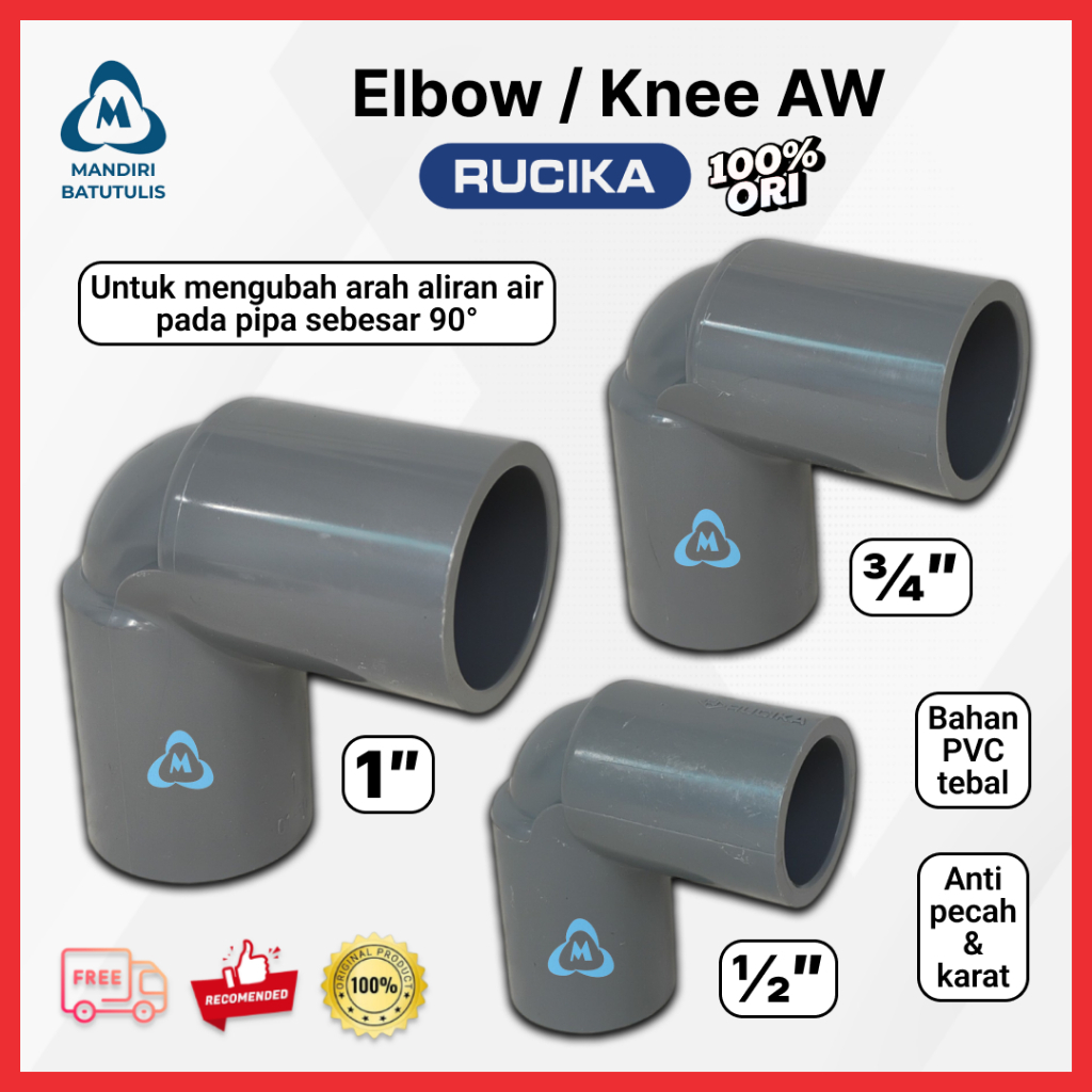 Elbow L RUCIKA AW ORIGINAL 1/2" 3/4" 1" inch Pvc - Keni Knee Knie Kenie Belokan Pipa - Sambungan Pip