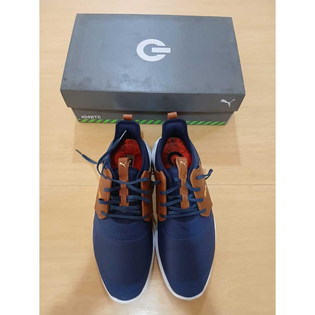 PUMA Ignite nvt crafted peacoat-leather brown-gold GOLF SHOES SEPATU GOLF