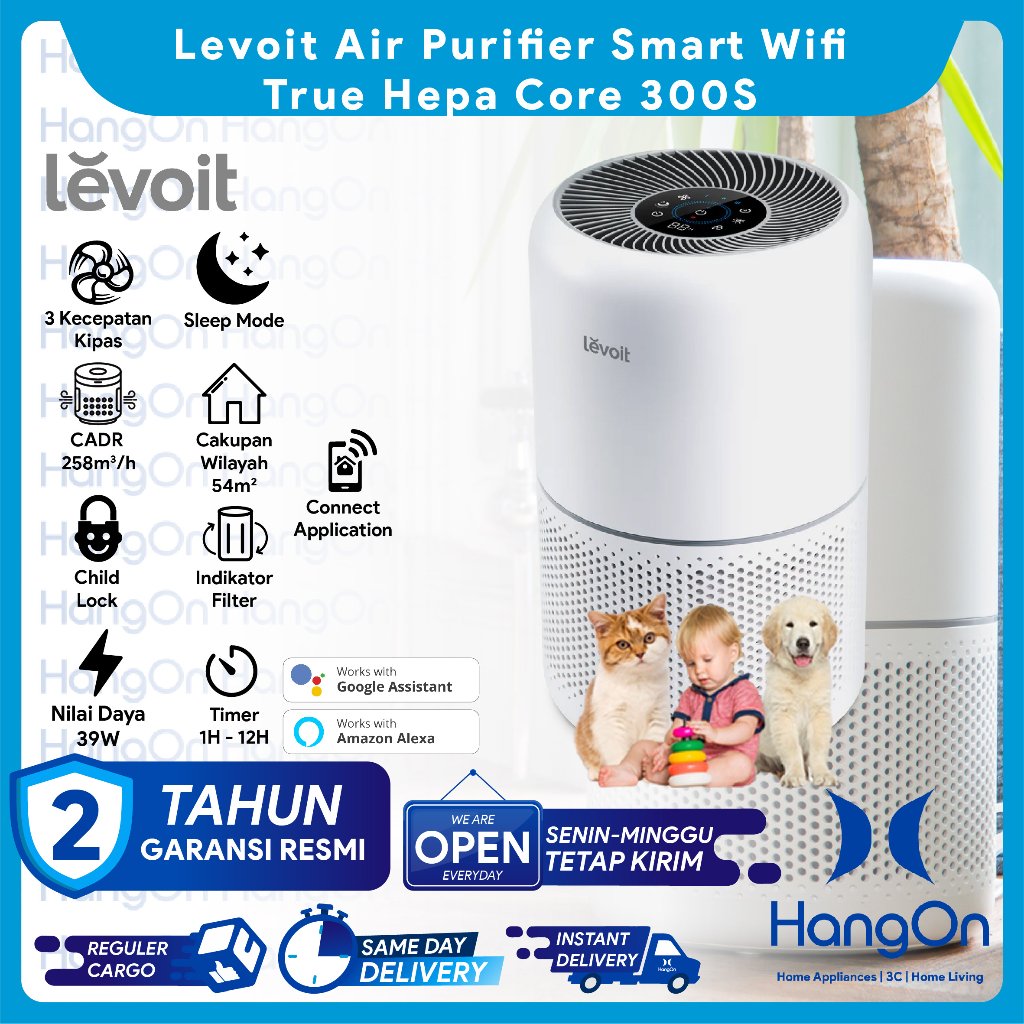 Purifikasi Udara Levoit Core 300S, Penyaring HEPA H13 untuk Ruangan 40 m²