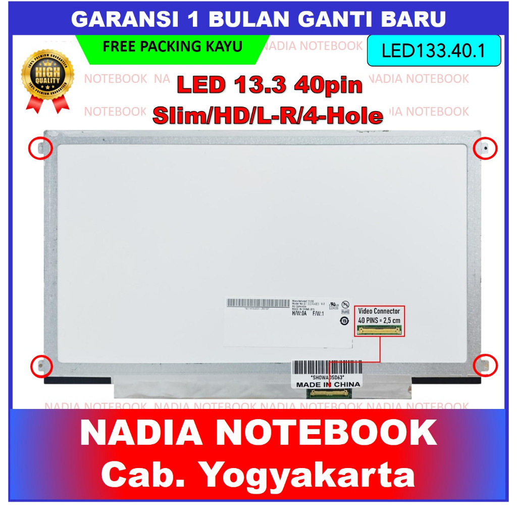 LCD LED Acer Travelmate 8372 13.3 13 Inch 40 Pin 40pin Slim HD Bracket Kuping Baut Samping Pinggir K