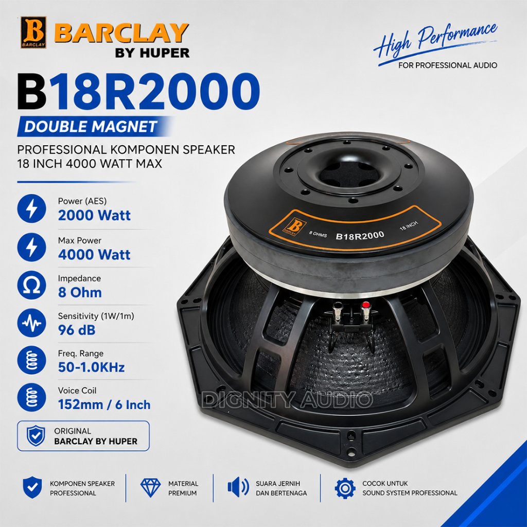 Komponen Speaker 18 Inch BARCLAY B18R2000 | B18 R2000 Coil 6 Inch Double Magnet Original