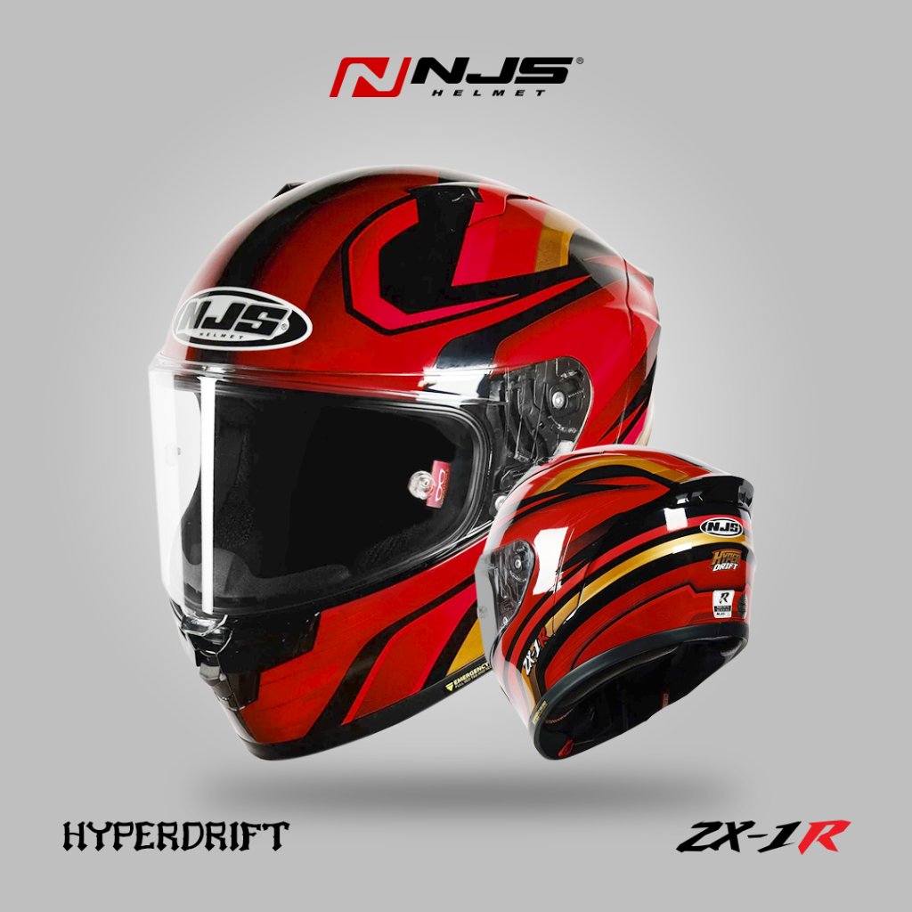NJS ZX-1R HYPERDRIFT Hitam - Merah Gloss/Doff - Helm Full Face (FREE Visor Iridium ) - Helm Fullface