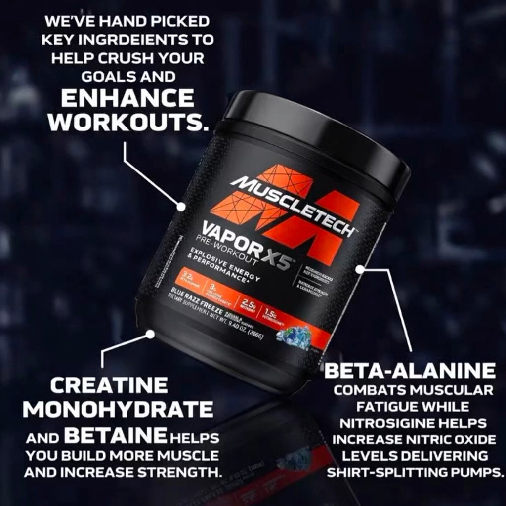 MUSCLETECH VaporX5 Pre-Workout 30 Servings PWO PreWorkout Suplemen Fitness Energy Strength Pump 30se