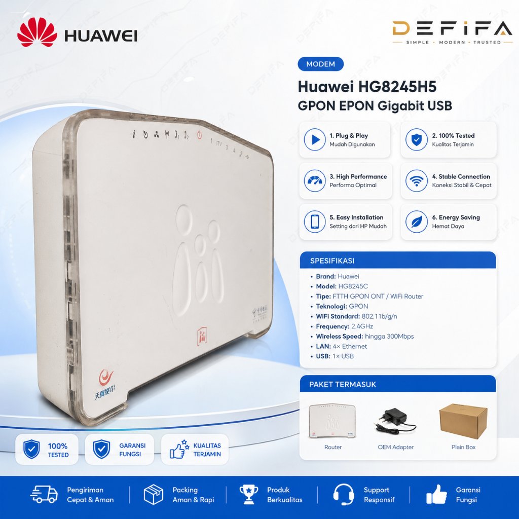 Huawei HG8245C WiFi Router | GPON EPON XPON ONT ONU| 4 LAN | USB NAS | FTTH