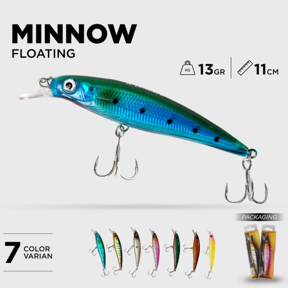 JEMMY LURE MINNOW 13G/11CM MATERIAL LASER SKIN INNER PART HOOK BKB 4X STRONG STAINLESS STEEL MN231