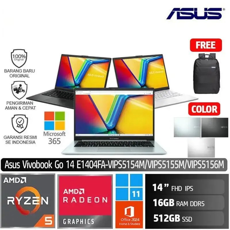 Asus Vivobook Go 14 E1404FA VIPS5155M AMD R5 40 16GB 512GB Win11 OH24 M365