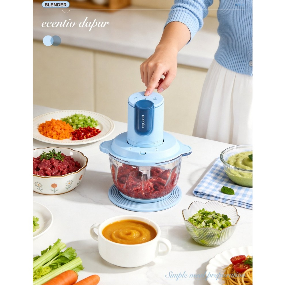 ecentio Chopper Daging dan Bumbu 2L Kaca Motif Blender Bumbu Dapur Mesin Giling Daging Listrik Dilen