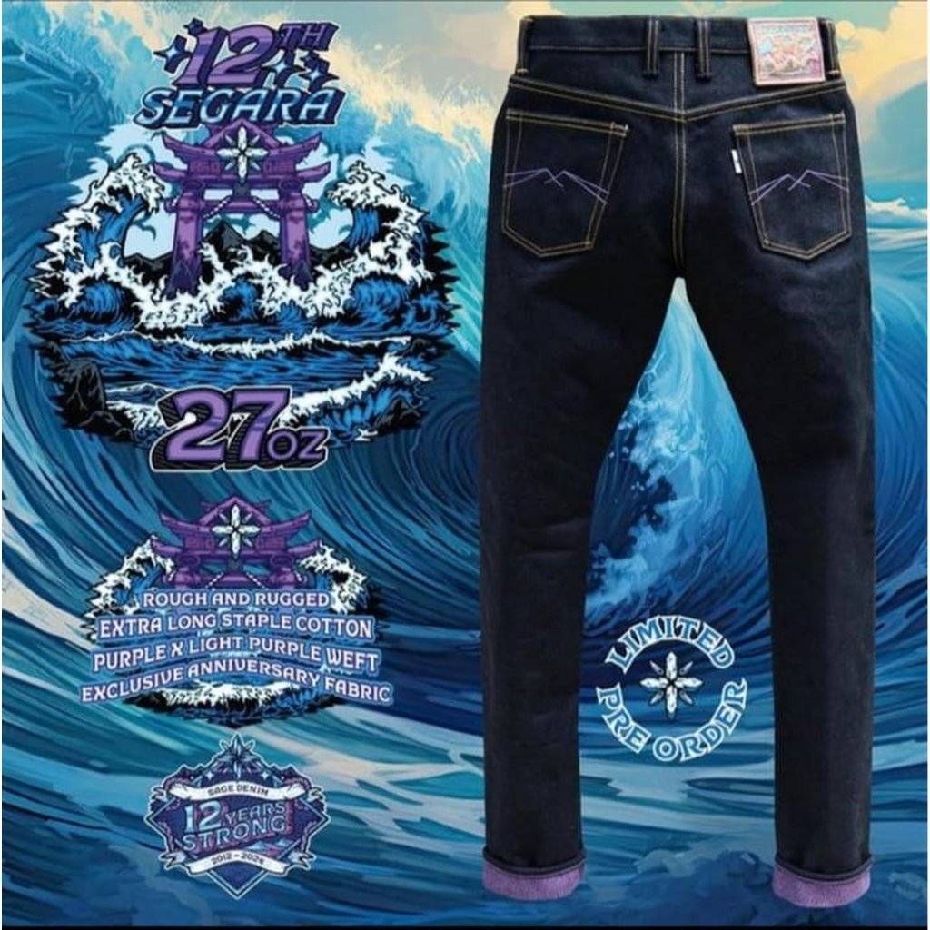 Segara Celana Sage Denim Promo Terbaru SAGARA 27oz Jeans Slim Cut 27Rough and Rugged Extra Long Purp