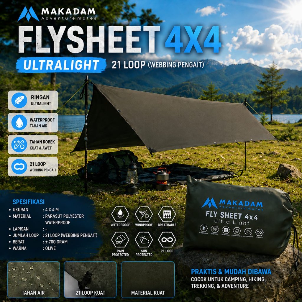 Flysheet Tenda 4x4 Meter Ultralight Waterproof Flysheet Tenda Outdoor Camping