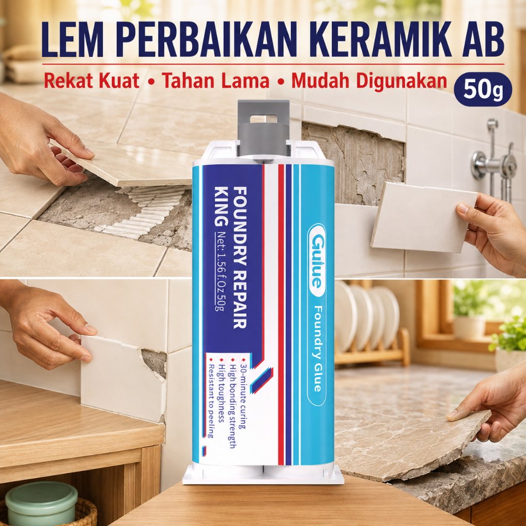 Lem AB Serbaguna 50g untuk Keramik Granit Marmer Batu dan Porselen Pecah