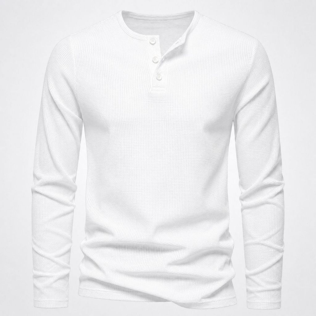 KAOS KANCING HENLEY WAFFLE KNIT LENGAN PANJANG/KAOS KANCING KNIT PRIA POLOS