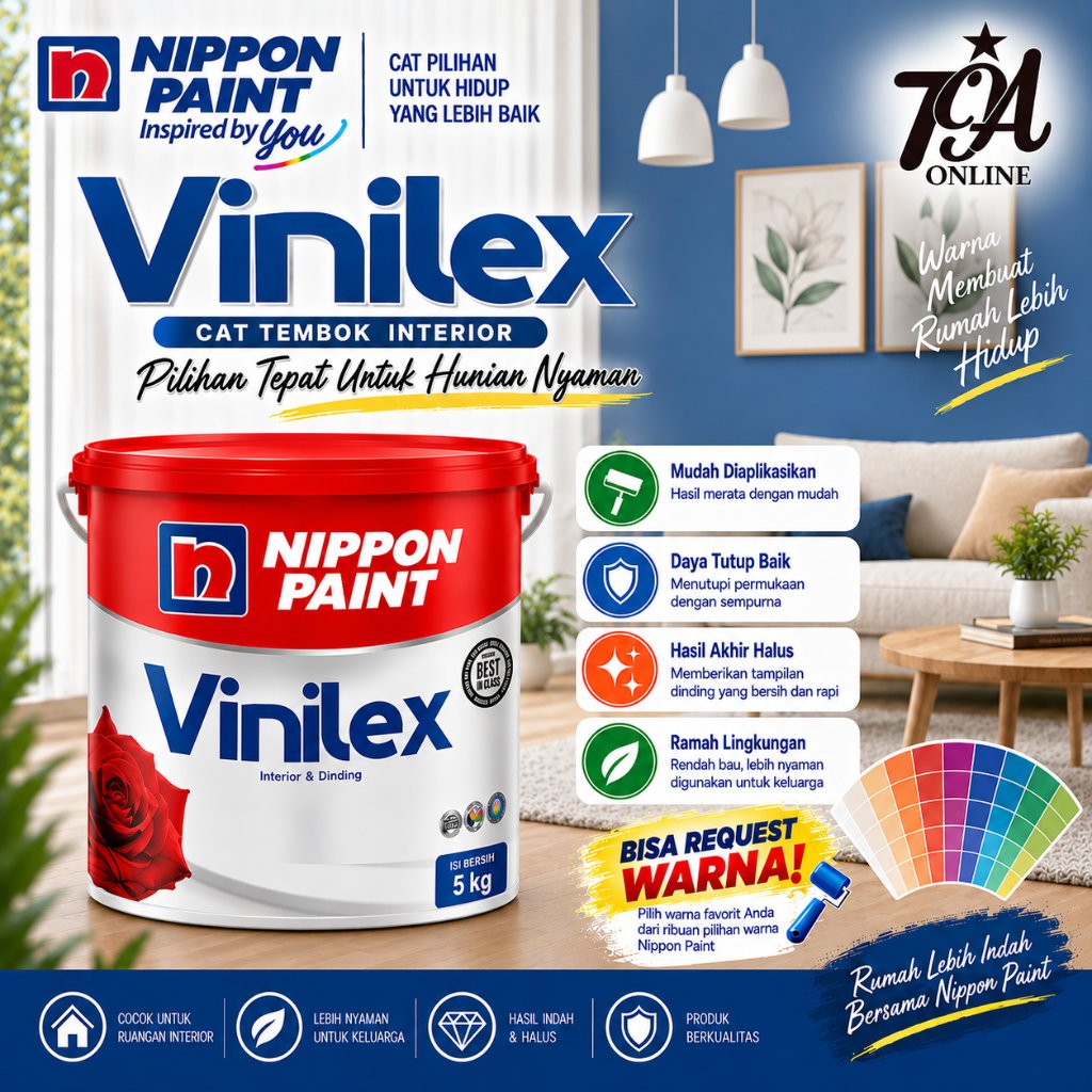 Nippon Vinilex 5Kg Cat Tembok Interior Vinyl Acrylic Anti Jamur Tahan Warna Tahan Lama