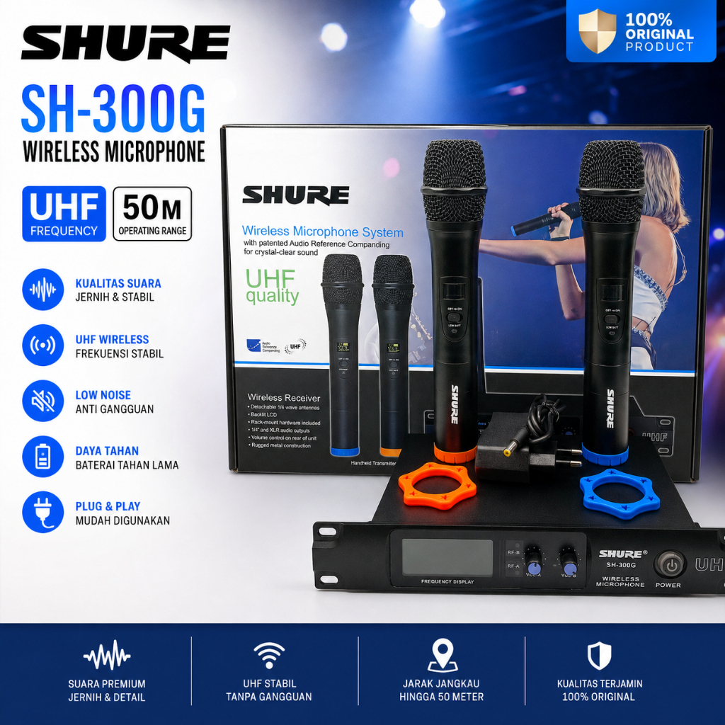 Mic wireles shure sh 300G Uhf 2mic pegang