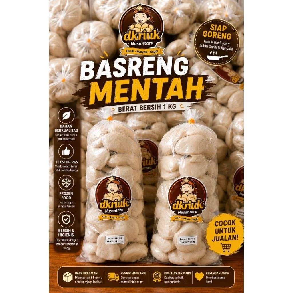 Basreng Mentah dkriuk Nusantara Berat Bersih 1 Kg Siap Goreng Frozen Food