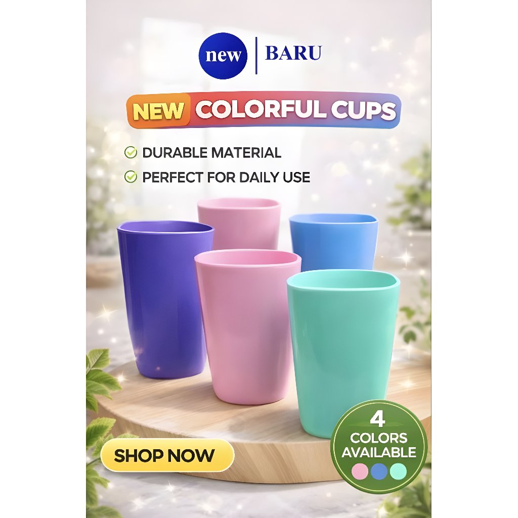 Gelas Lemon Segi Plastik Cornelius Warna Pink Hijau Biru