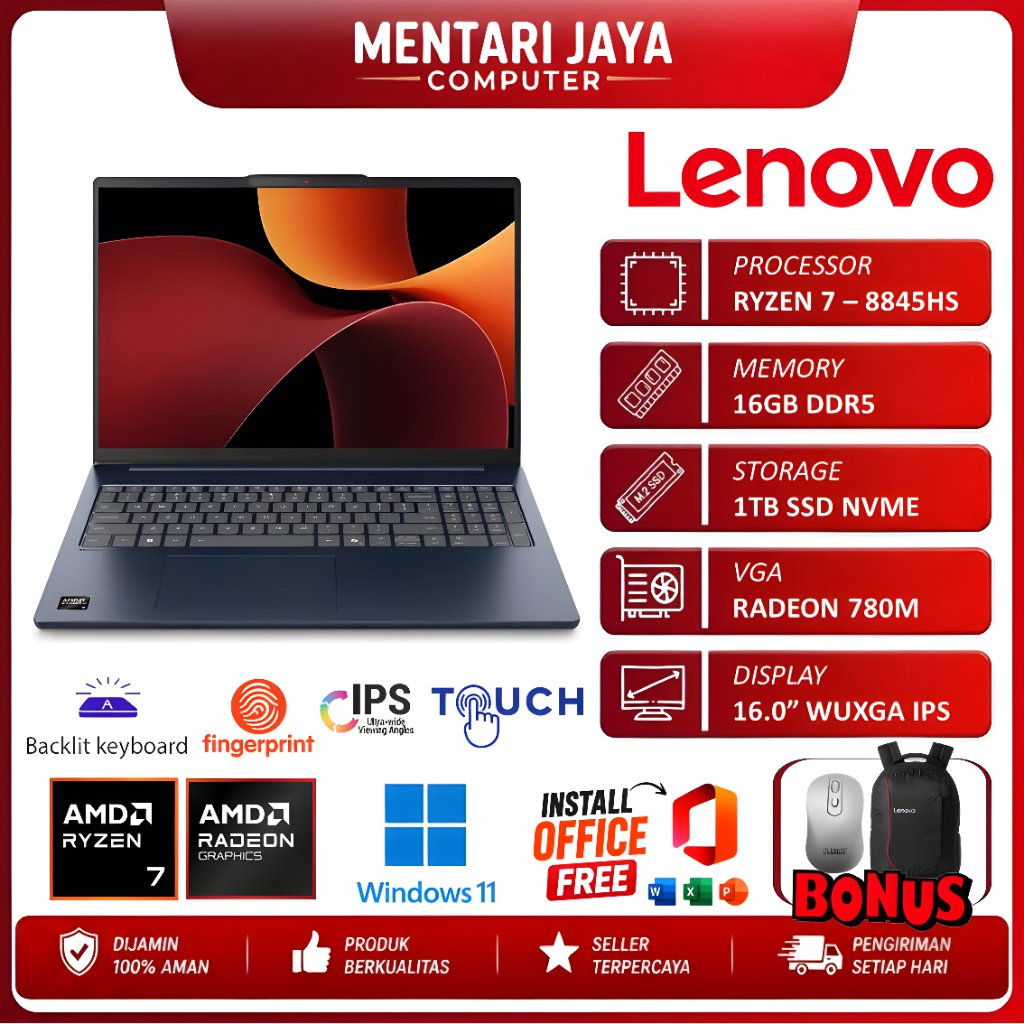Lenovo Ideapad Slim 5 16 Ryzen 7 8845HS 1TB SSD 16GB IPS Touchscreen Windows 11