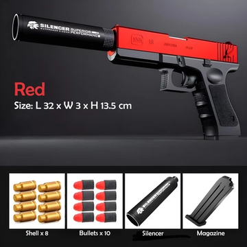 Mainan Glok Pistol Anak Hand Sized Toy Blaster Pull & Go Shell Eject Soft EVA Bullet Busa Silence