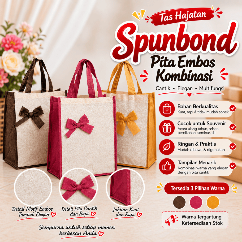 (12 pcs) Tas Kain Hajatan Spunbond Pita Embos Kombinasi - Spunbond Embos
