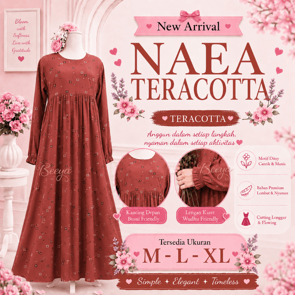 10. Ditsy September Gamis Muslimah Terbaru : Naea Terracotta Tacey Black Cupella Black
