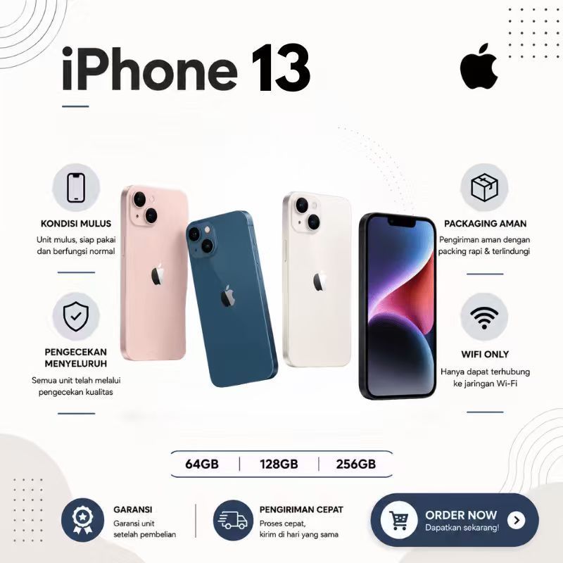 APPLE IPHONE 13 128GB/256GB HP13 SECOND ORIGINAL BEKAS FULLSET SECOND WIFI ONLY LIKE NEW HP13