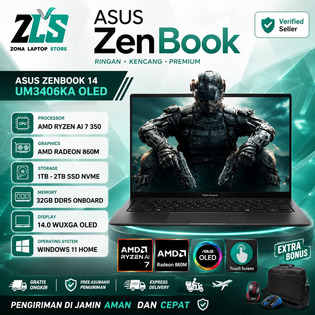 Asus Zenbook OLED 14 UM3406KA Ryzen AI 7 350 Ram 32GB 1TB SSD WUXGA Touchscreen Windows 11