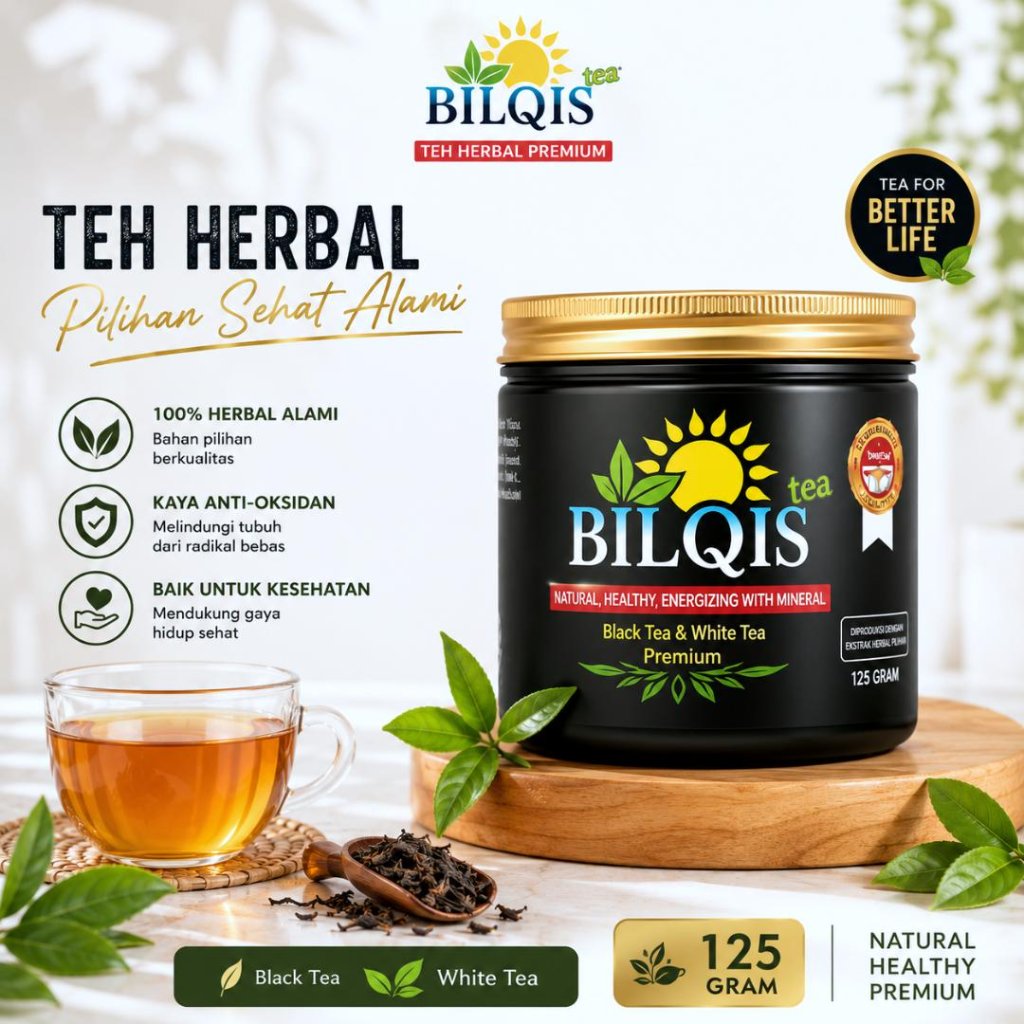 Bilqis Tea Herbal Premium Teh Hitam & Teh Putih Black White Tea 125g - ( COD )