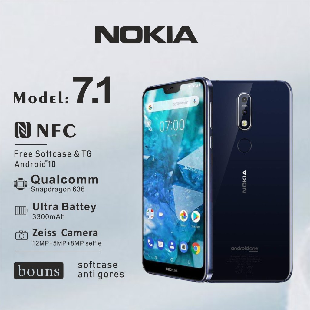 ( cod )Nokia 7.1 blue -  NFC /  ram 4GB+64GB / original new / hp nokia android 10 / garansi indonesi