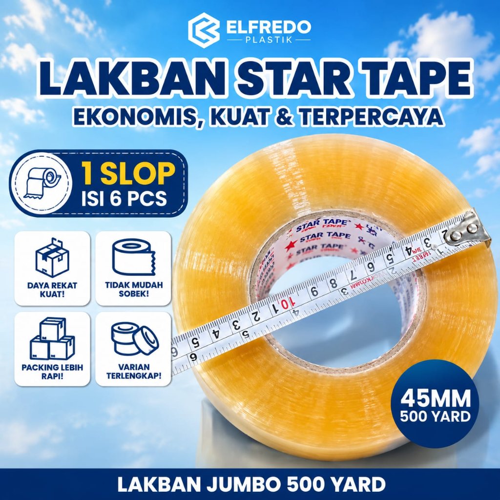 1 SLOP ISI 6PCS. Lakban Jumbo Bening Coklat 45mm 500 Yard Roll Untuk Pembungkus Industri