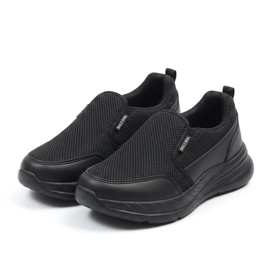 Sepatu Slip On Pria Wanita Hitam Polos Sport Santai 36/44