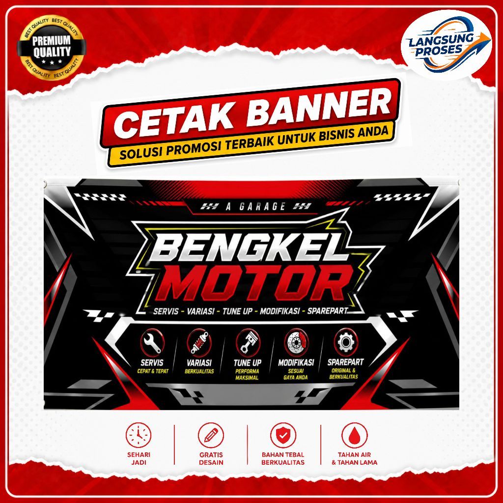 Banner Bengkel Motor Custom | Spanduk Usaha Bengkel | Cetak Banner Servis Motor