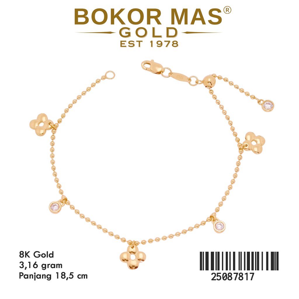 Gelang Rantai Serut Bunga Emas 375 8K 25087817 - BokorMas Gold