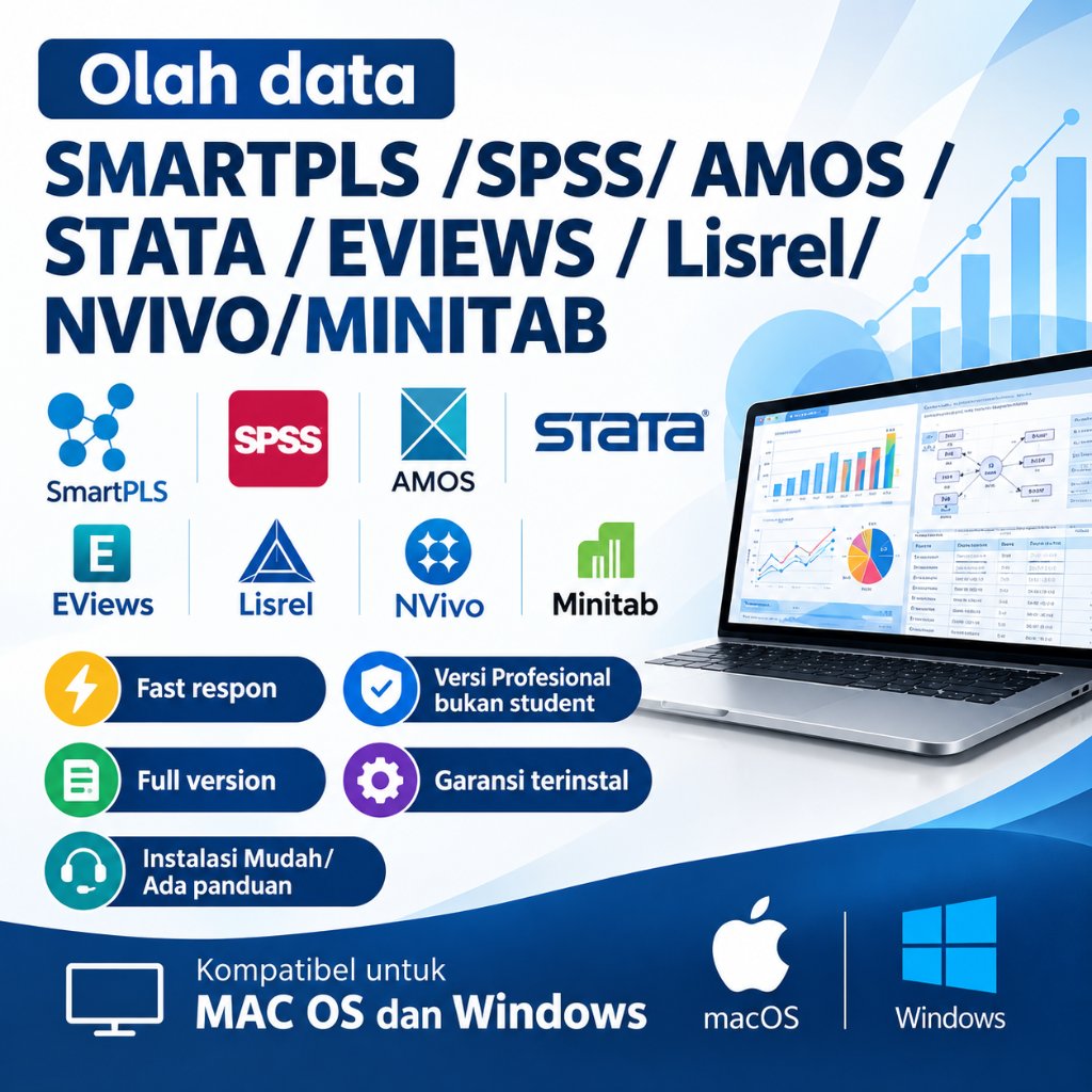 Jual APK SmartPLS 4 / SPSS / NVIVO / STATA/  / EVIEWS / AMOS / LISREL / MINITAB Full Versi